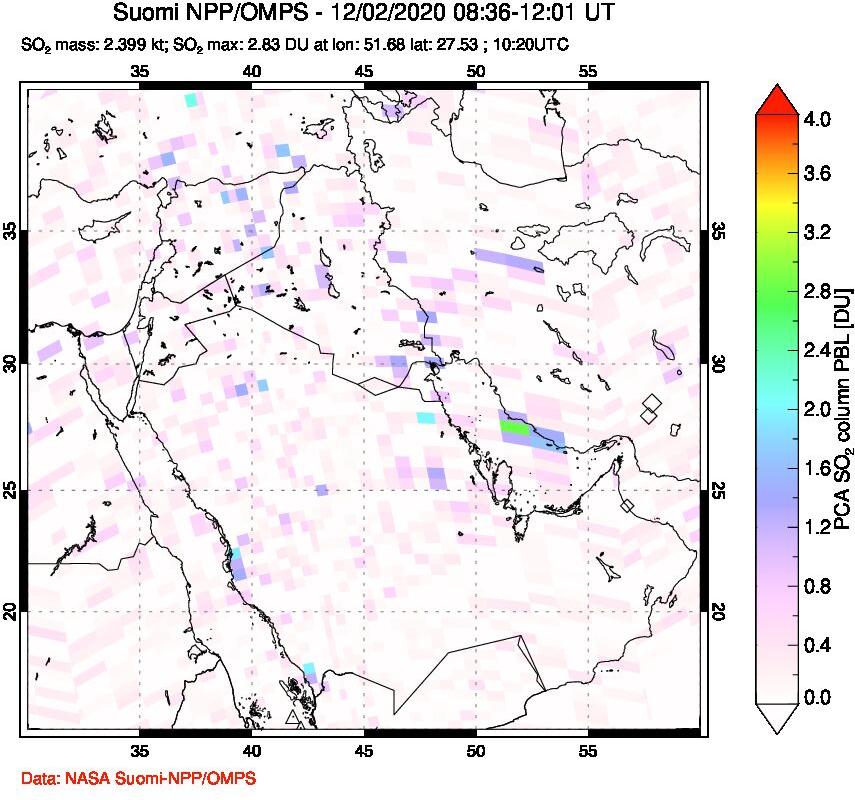 A sulfur dioxide image over Middle East on Dec 02, 2020.