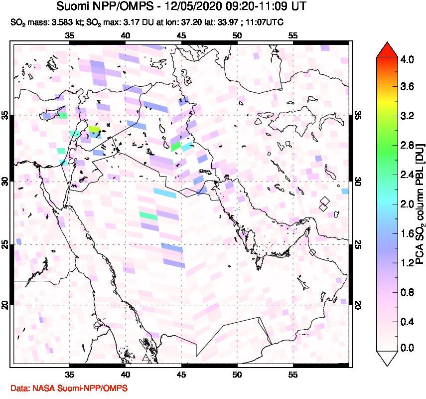 A sulfur dioxide image over Middle East on Dec 05, 2020.