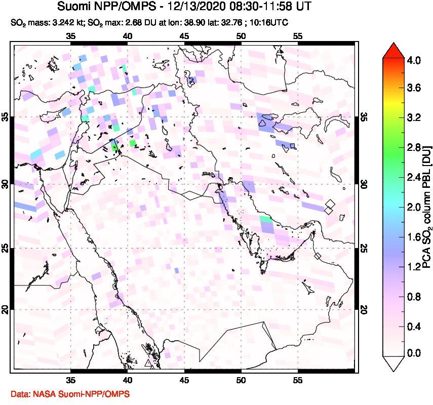 A sulfur dioxide image over Middle East on Dec 13, 2020.
