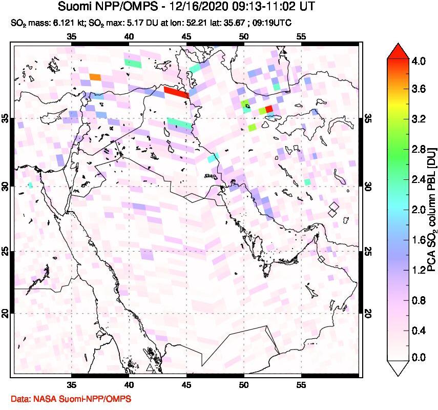 A sulfur dioxide image over Middle East on Dec 16, 2020.