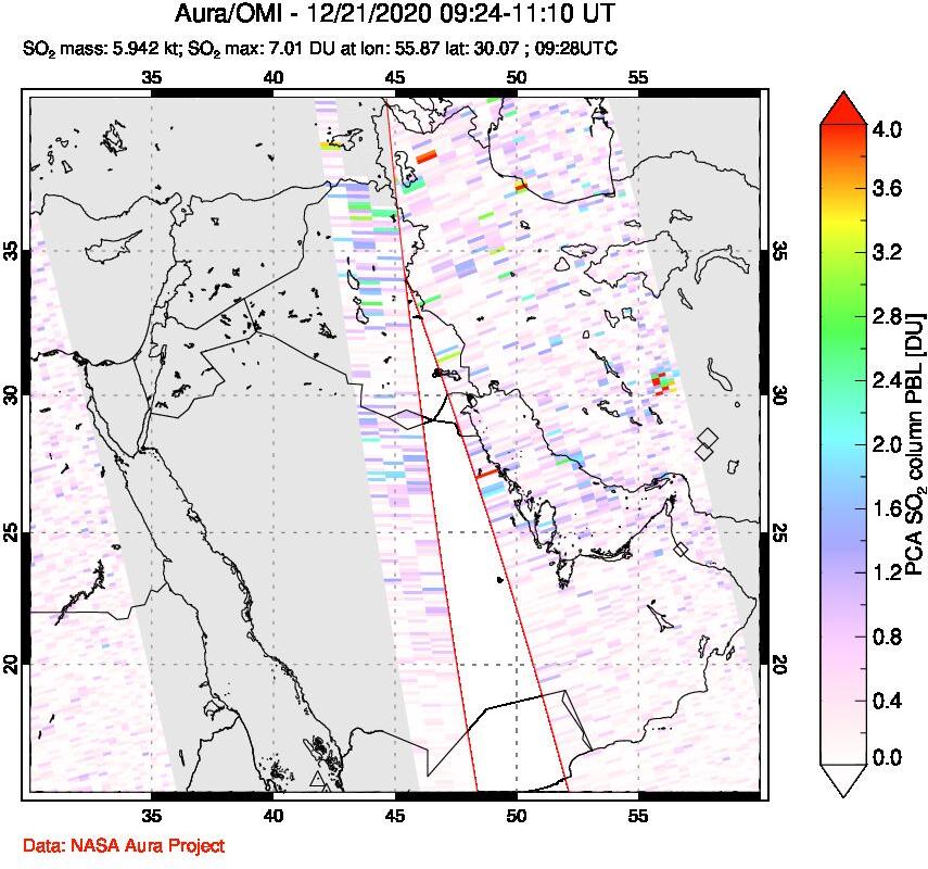 A sulfur dioxide image over Middle East on Dec 21, 2020.