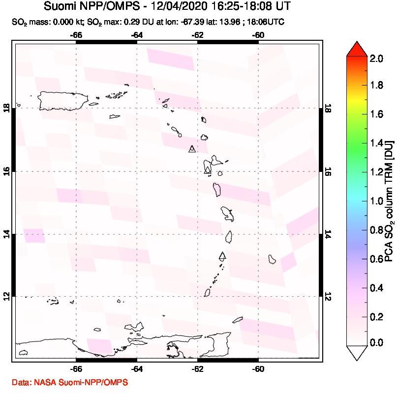 A sulfur dioxide image over Montserrat, West Indies on Dec 04, 2020.