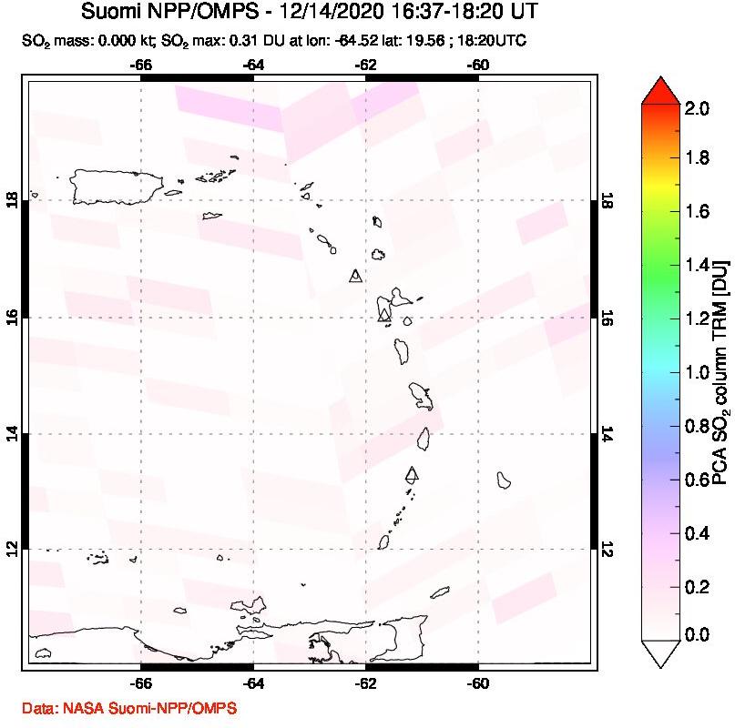 A sulfur dioxide image over Montserrat, West Indies on Dec 14, 2020.