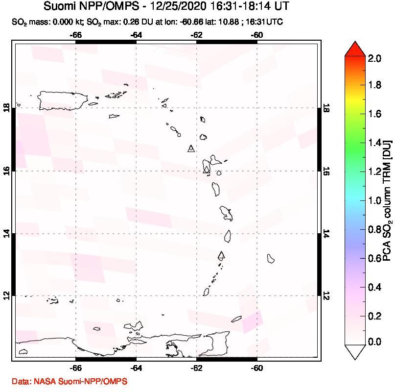 A sulfur dioxide image over Montserrat, West Indies on Dec 25, 2020.