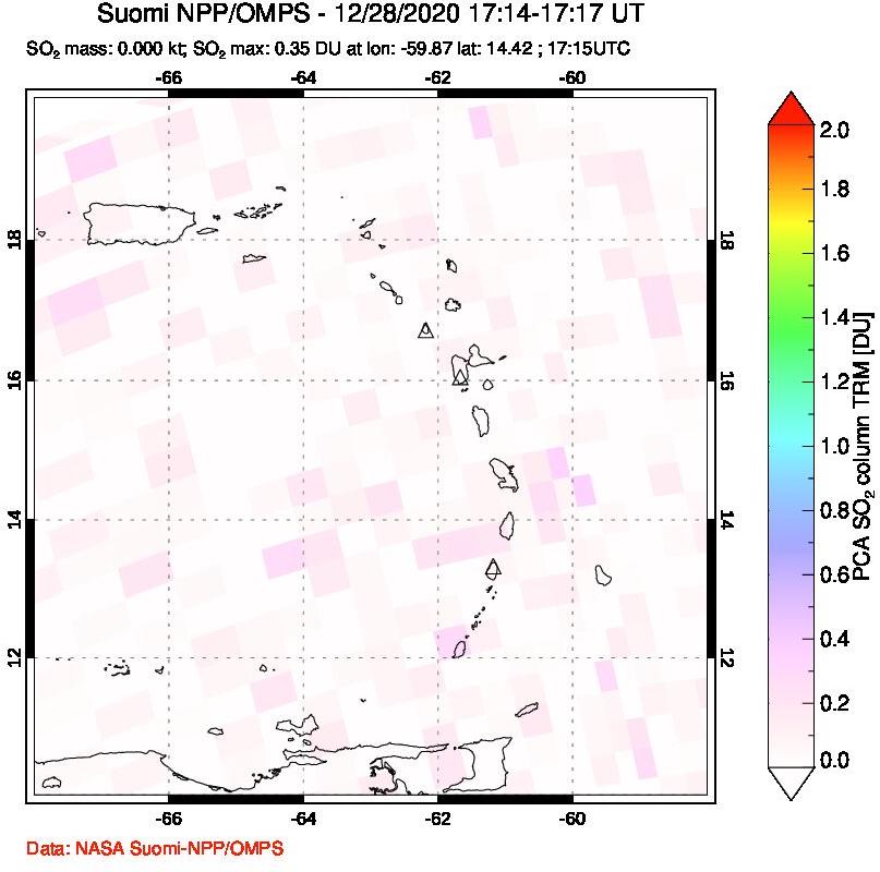 A sulfur dioxide image over Montserrat, West Indies on Dec 28, 2020.