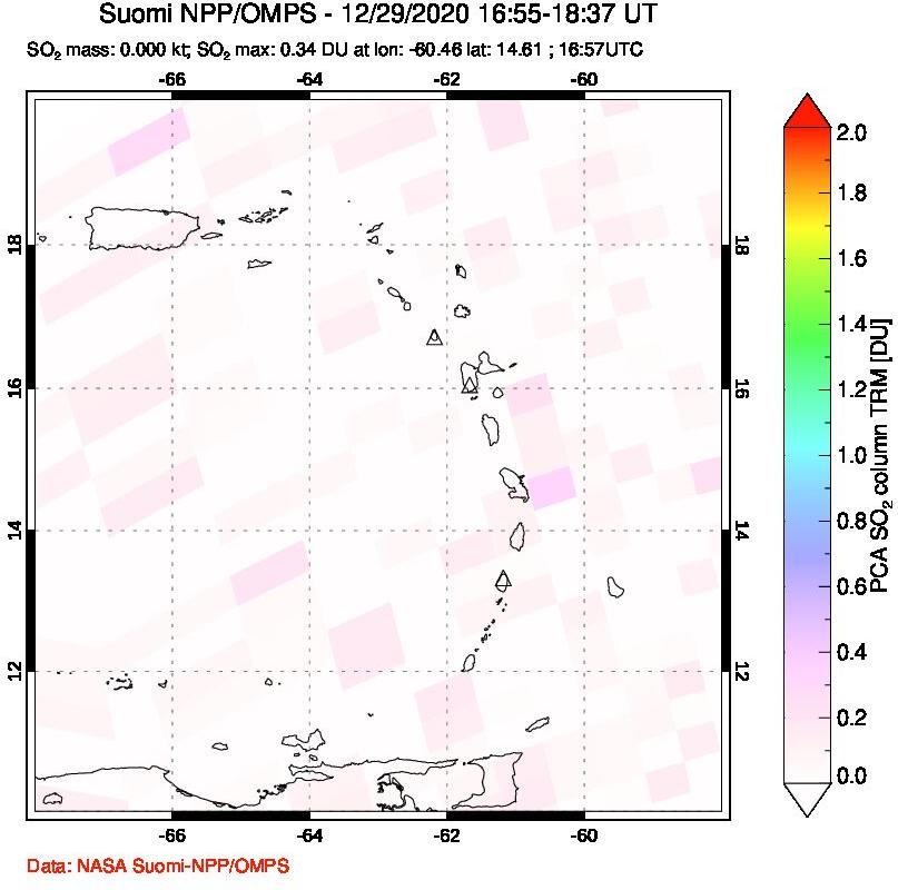 A sulfur dioxide image over Montserrat, West Indies on Dec 29, 2020.