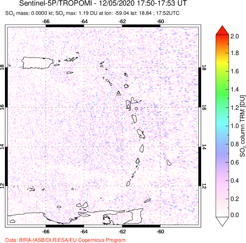 A sulfur dioxide image over Montserrat, West Indies on Dec 05, 2020.