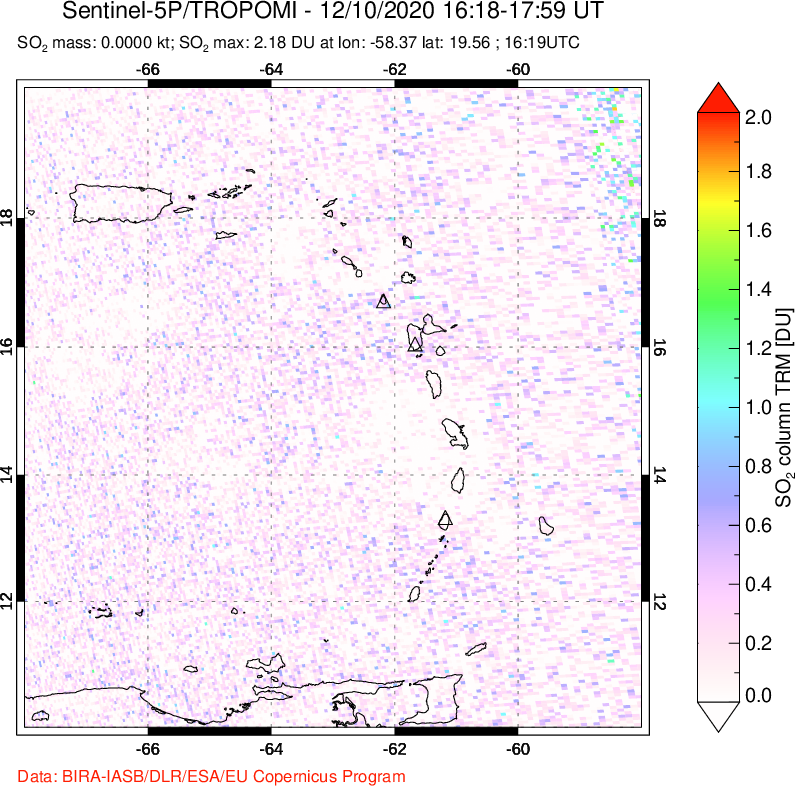 A sulfur dioxide image over Montserrat, West Indies on Dec 10, 2020.