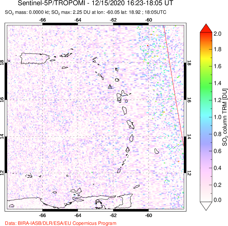 A sulfur dioxide image over Montserrat, West Indies on Dec 15, 2020.