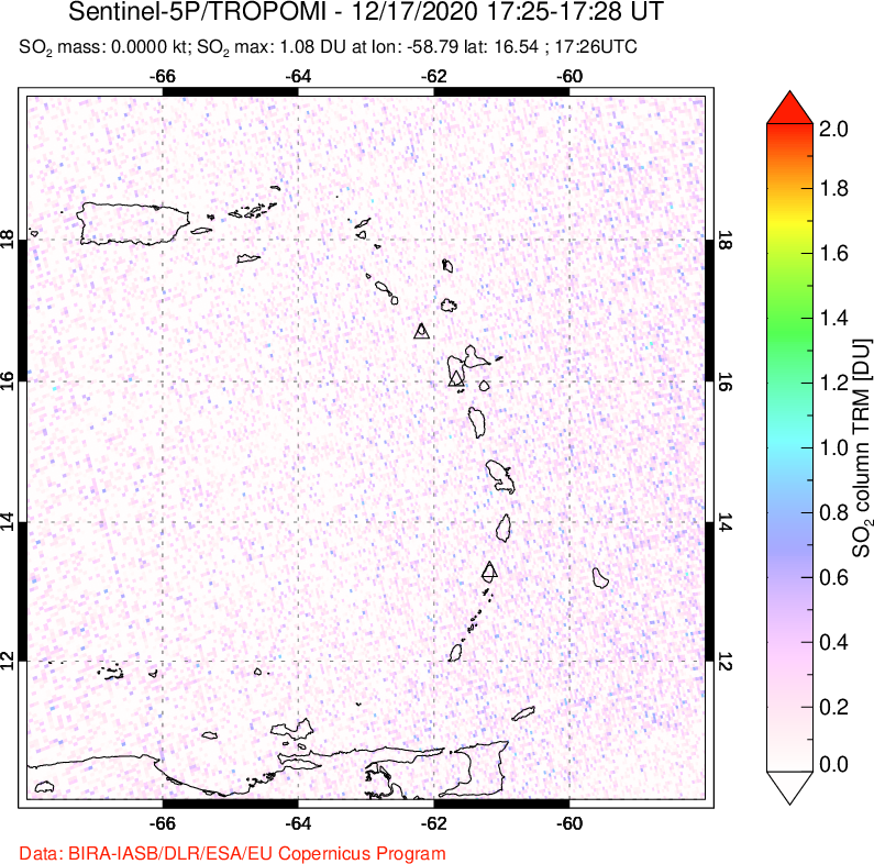 A sulfur dioxide image over Montserrat, West Indies on Dec 17, 2020.
