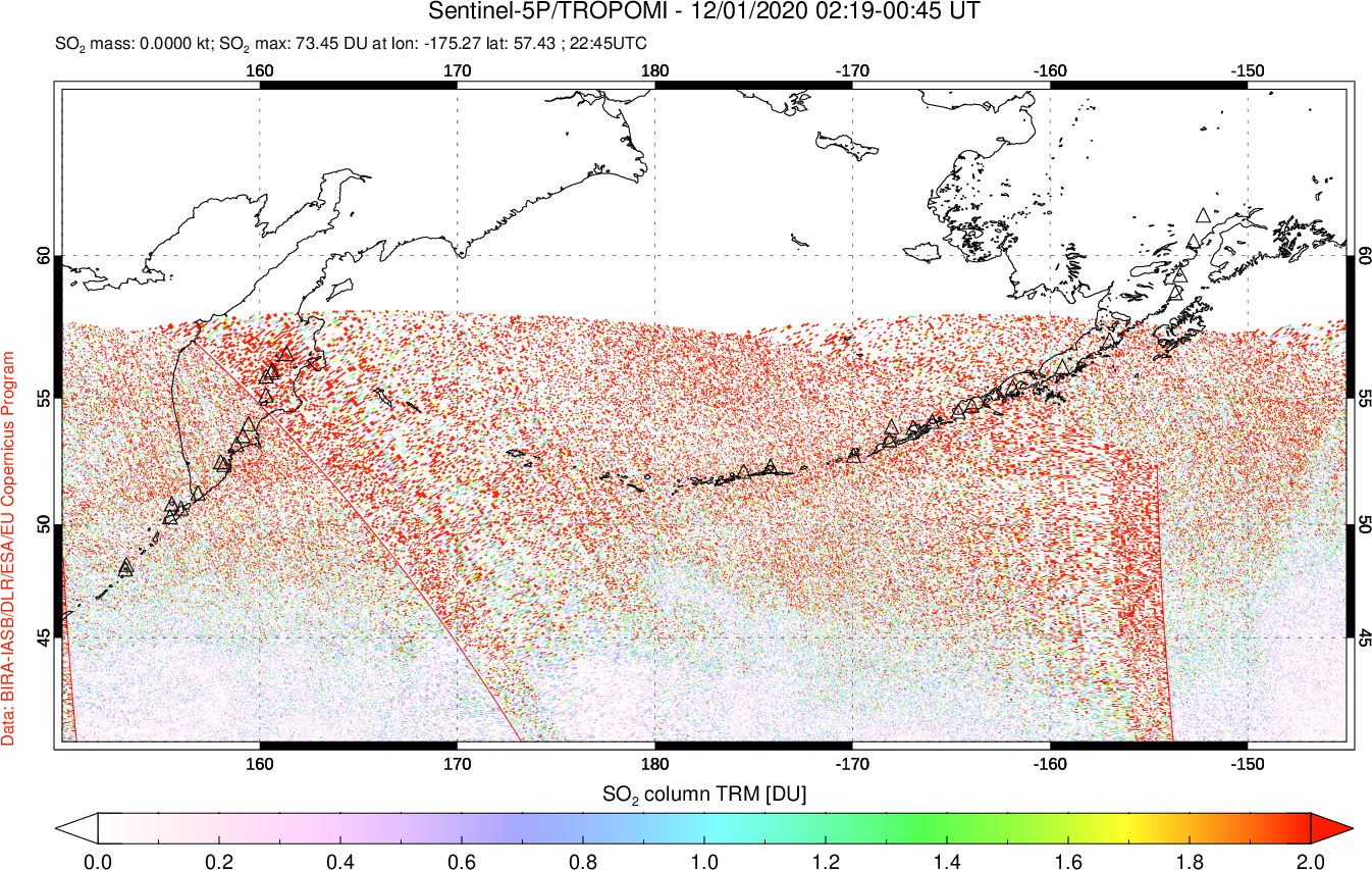 A sulfur dioxide image over North Pacific on Dec 01, 2020.