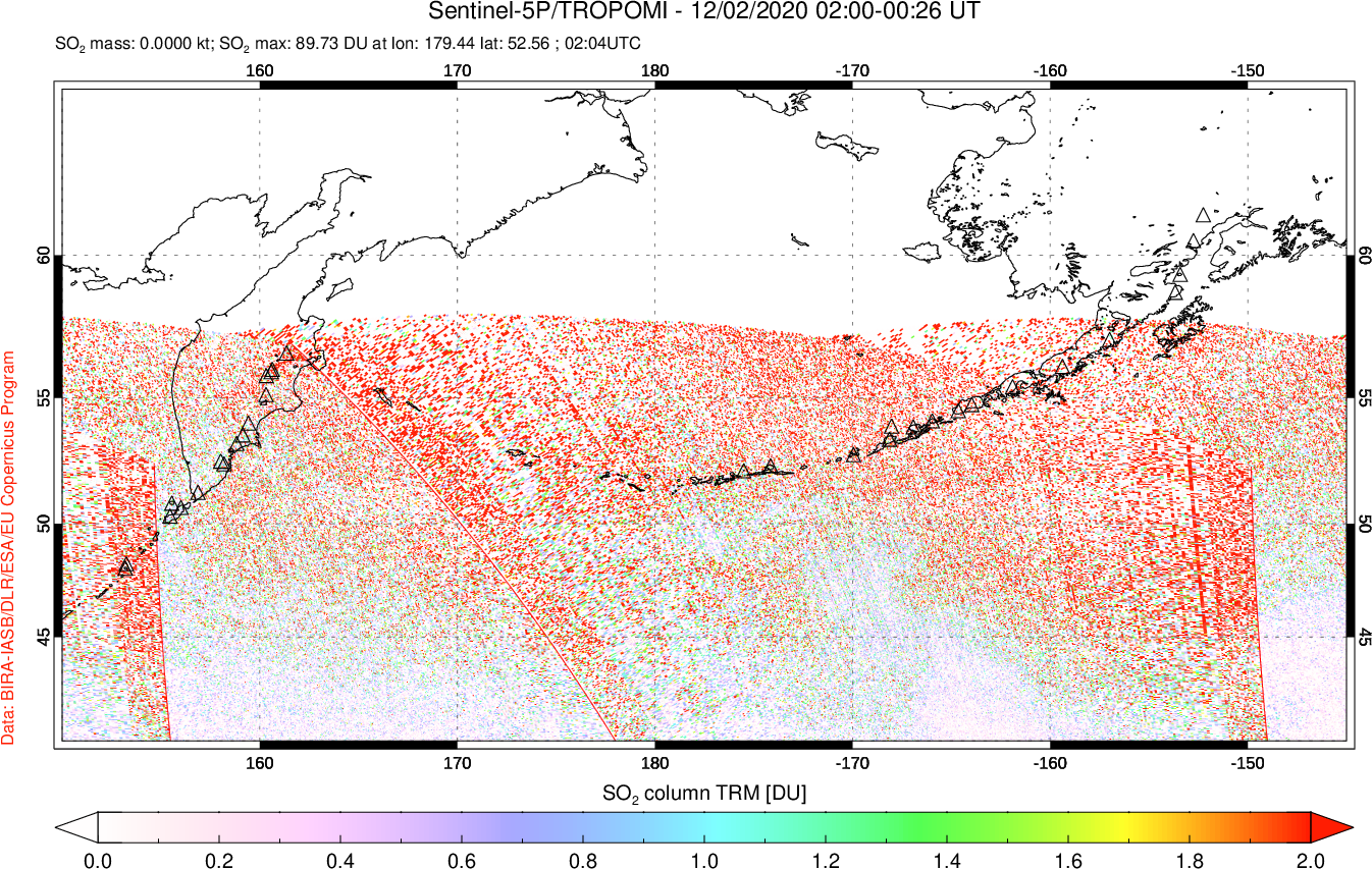 A sulfur dioxide image over North Pacific on Dec 02, 2020.