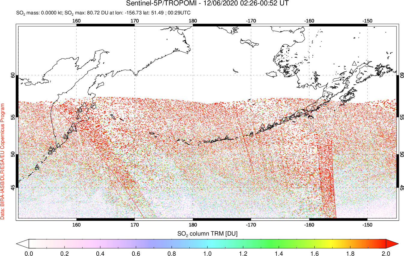 A sulfur dioxide image over North Pacific on Dec 06, 2020.