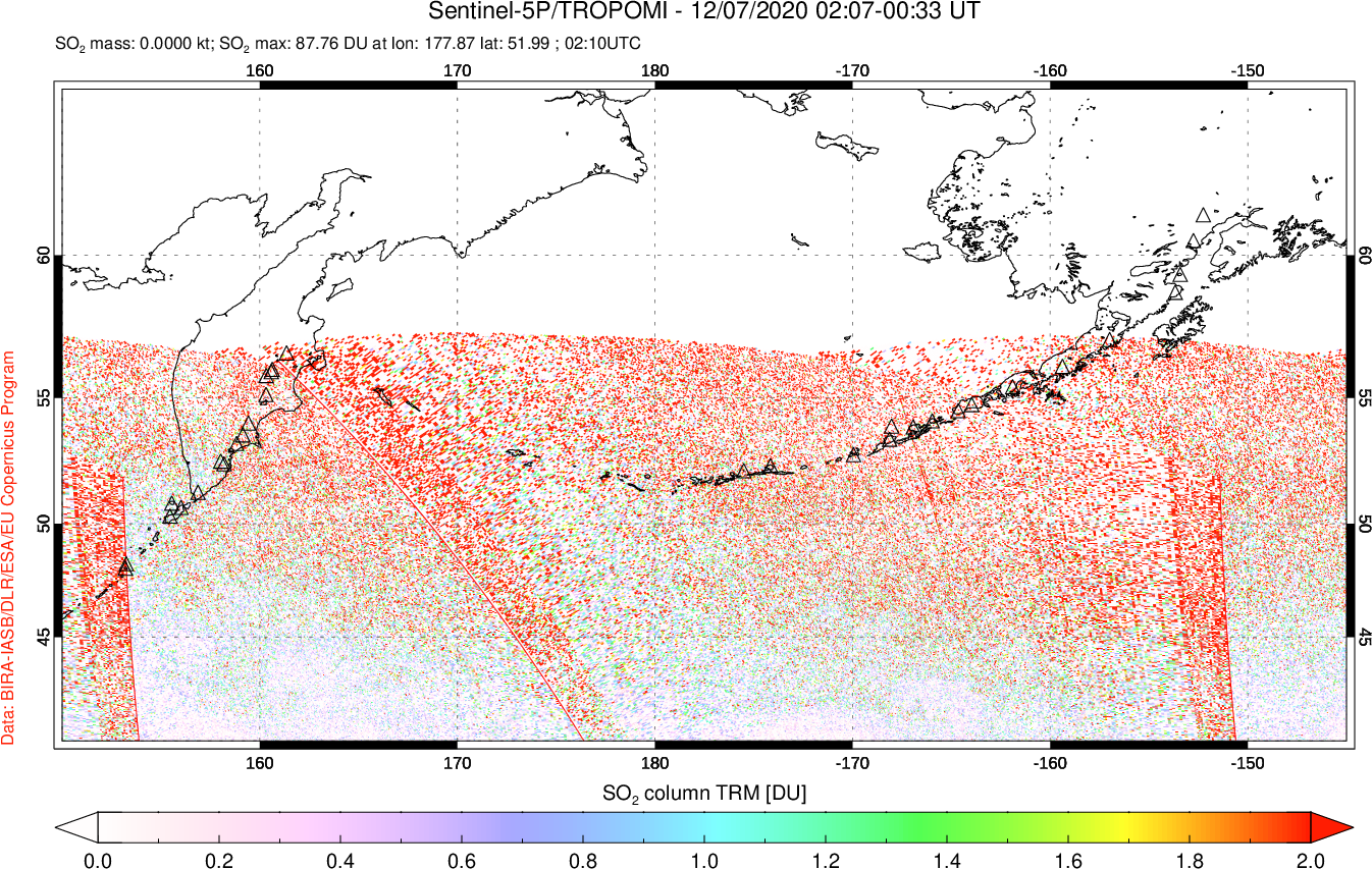 A sulfur dioxide image over North Pacific on Dec 07, 2020.