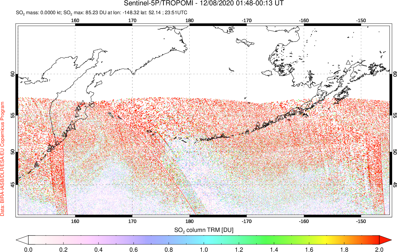 A sulfur dioxide image over North Pacific on Dec 08, 2020.
