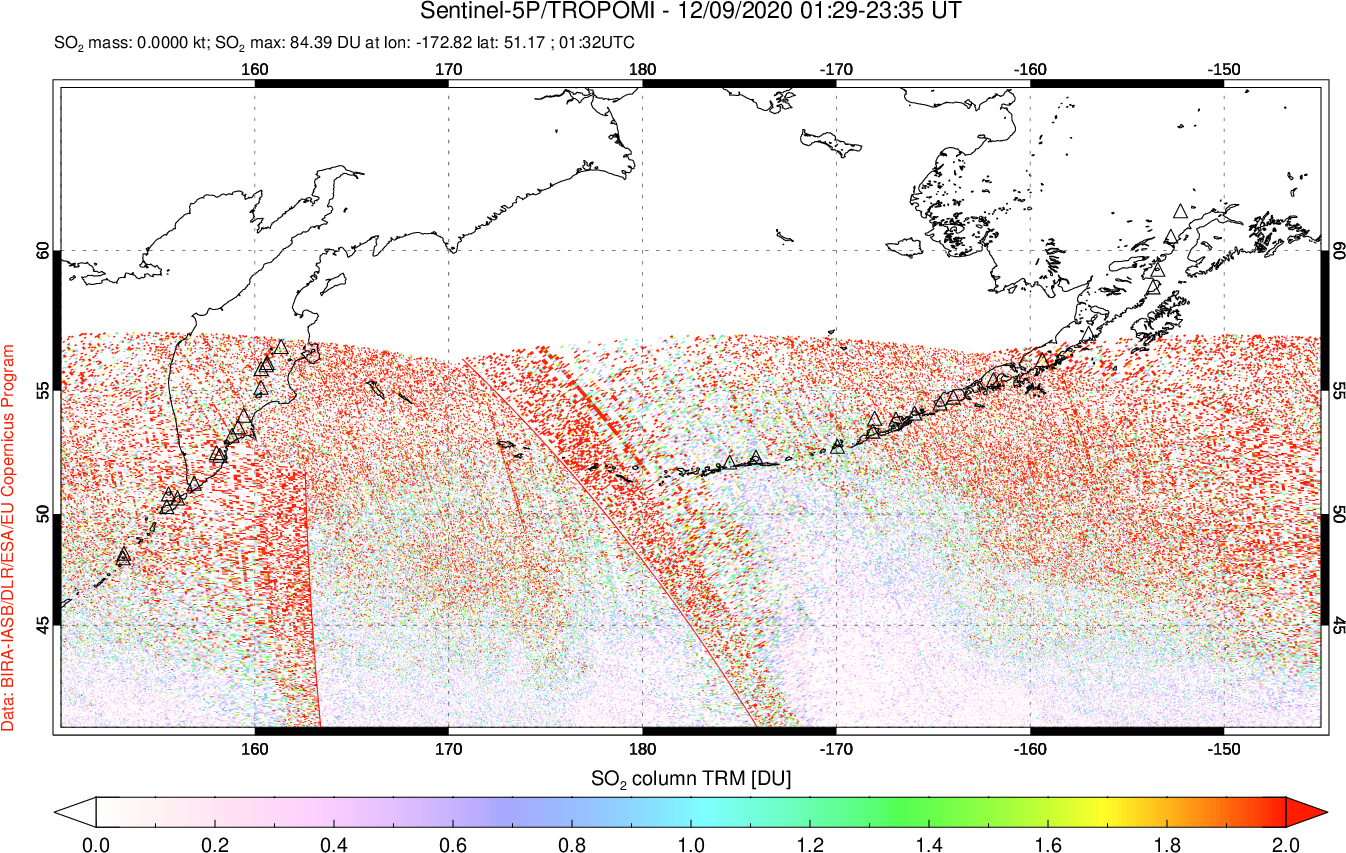A sulfur dioxide image over North Pacific on Dec 09, 2020.