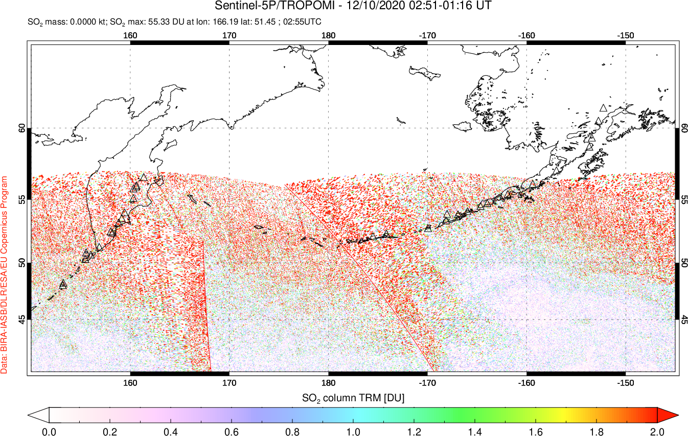A sulfur dioxide image over North Pacific on Dec 10, 2020.