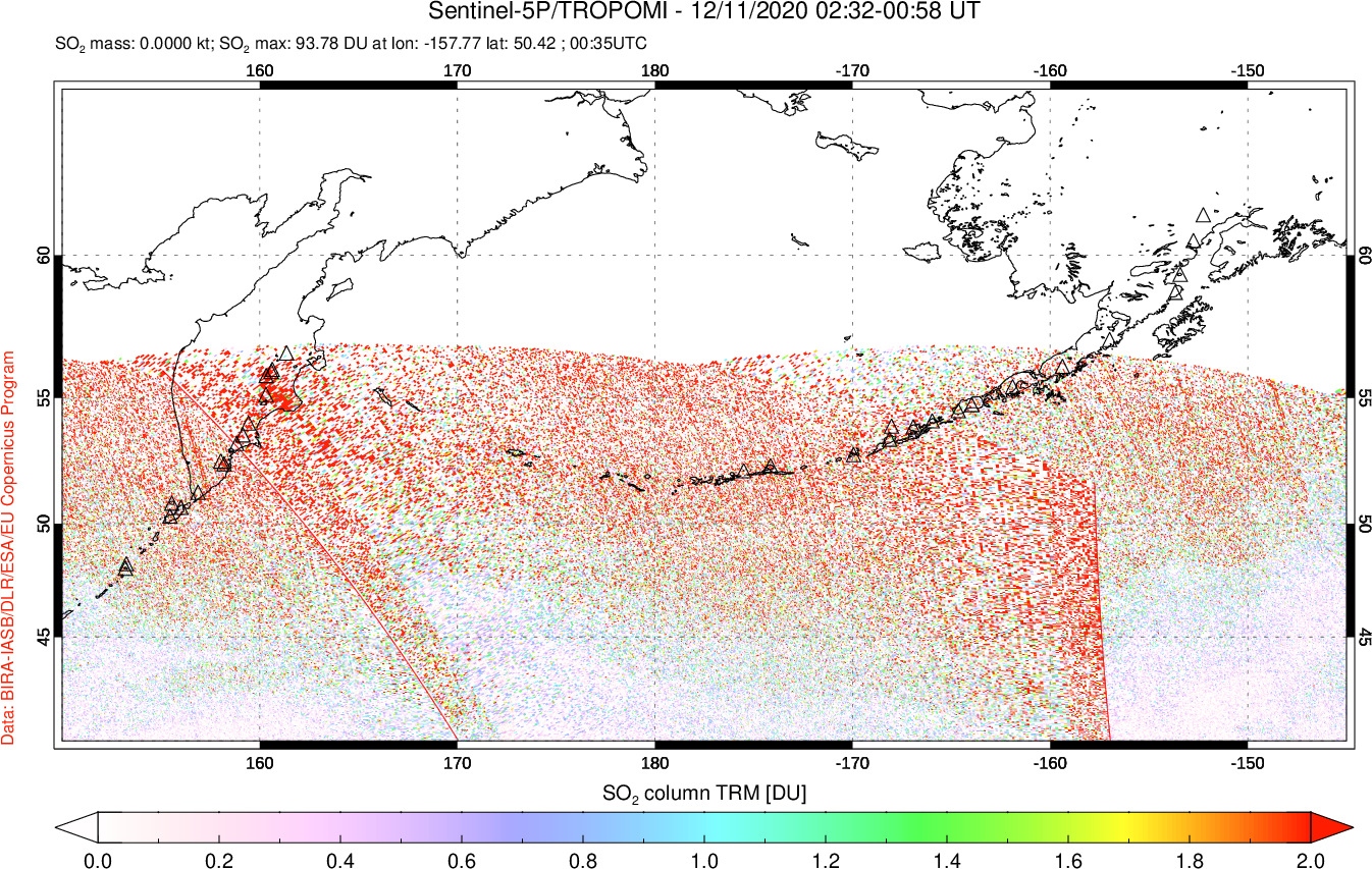 A sulfur dioxide image over North Pacific on Dec 11, 2020.