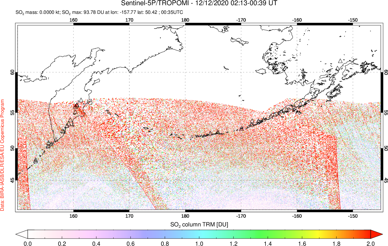 A sulfur dioxide image over North Pacific on Dec 12, 2020.
