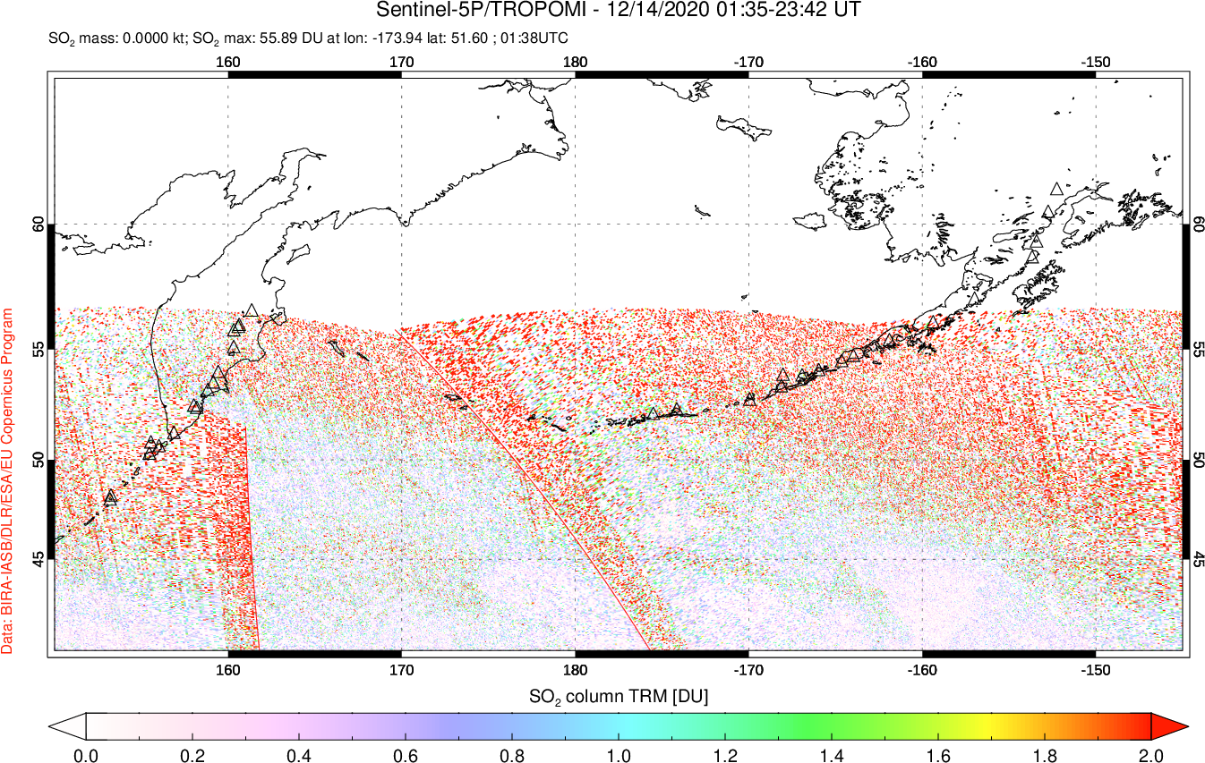 A sulfur dioxide image over North Pacific on Dec 14, 2020.