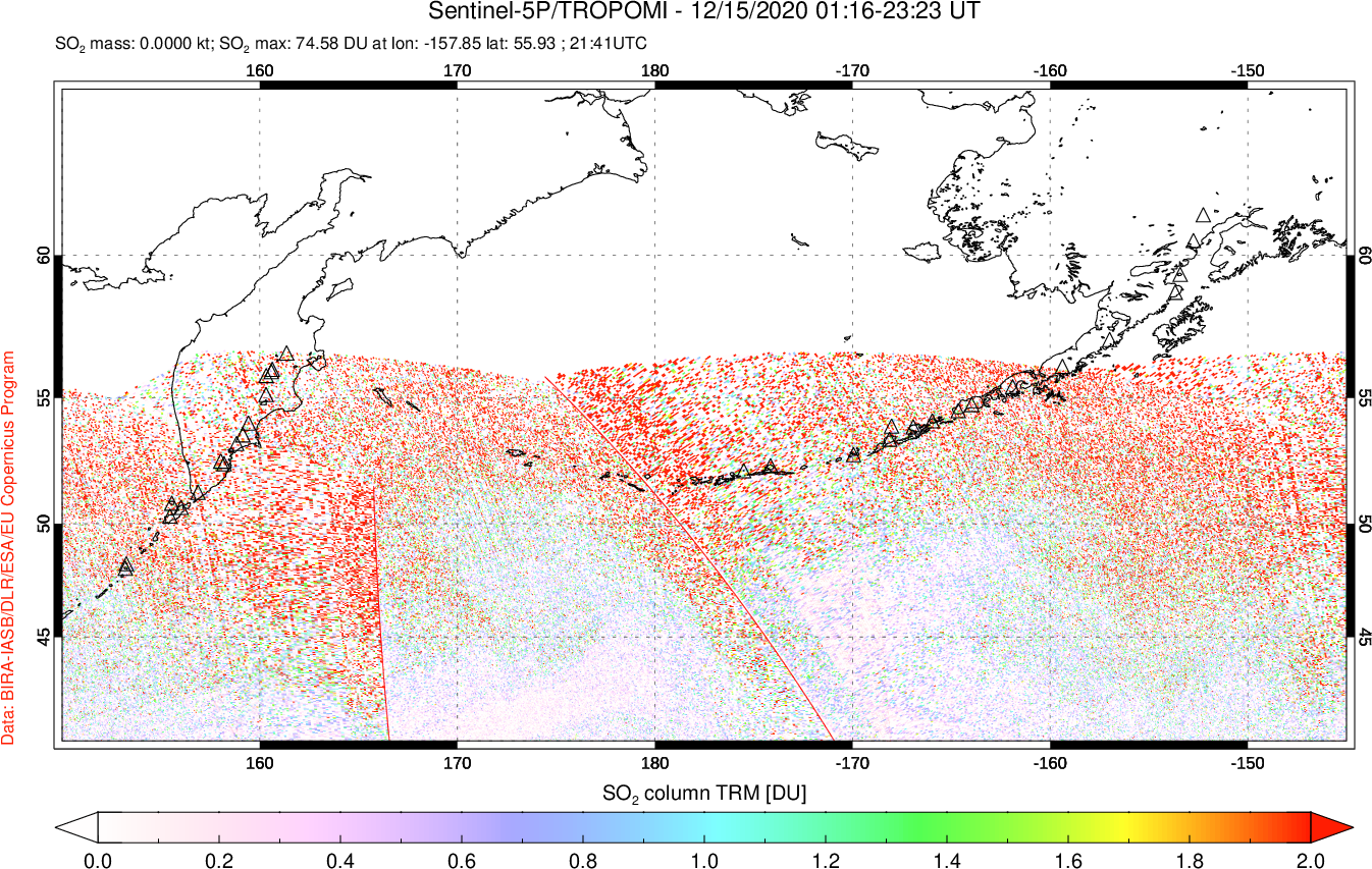 A sulfur dioxide image over North Pacific on Dec 15, 2020.