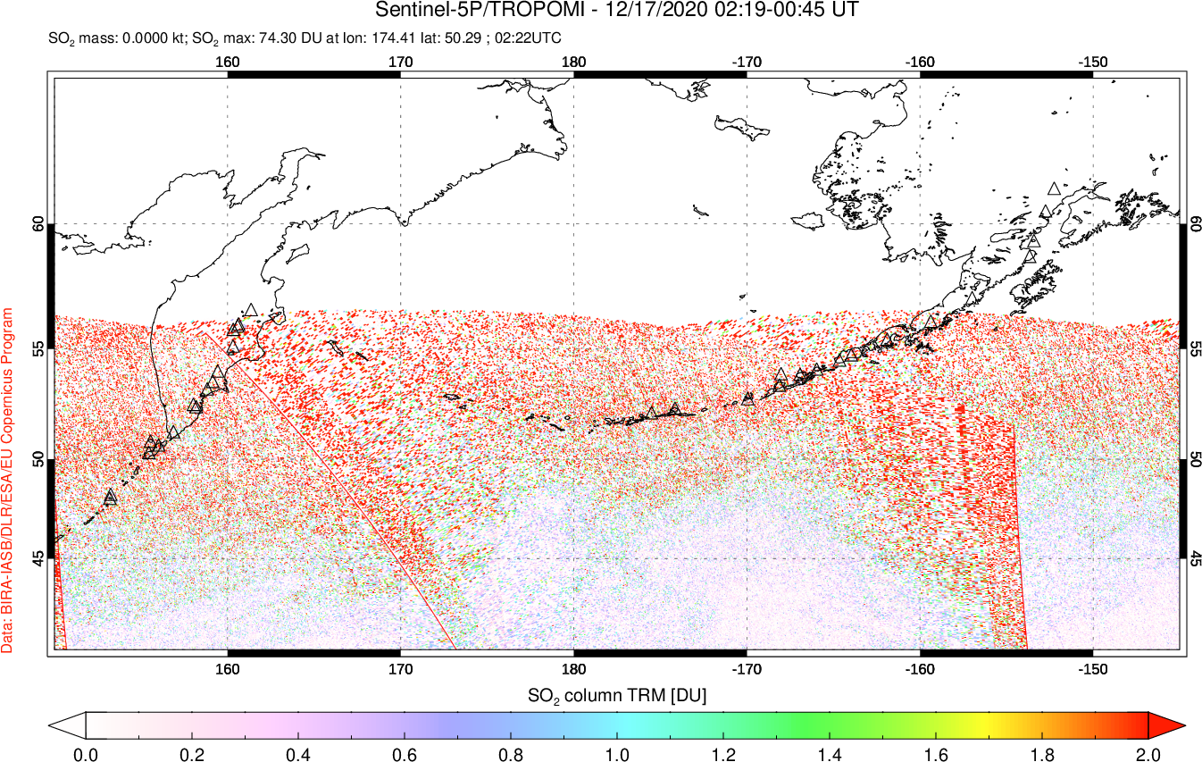 A sulfur dioxide image over North Pacific on Dec 17, 2020.