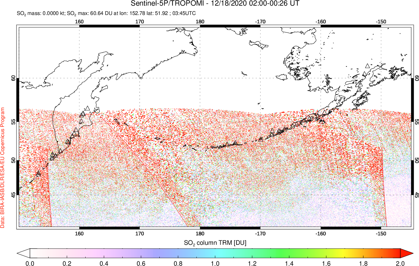 A sulfur dioxide image over North Pacific on Dec 18, 2020.