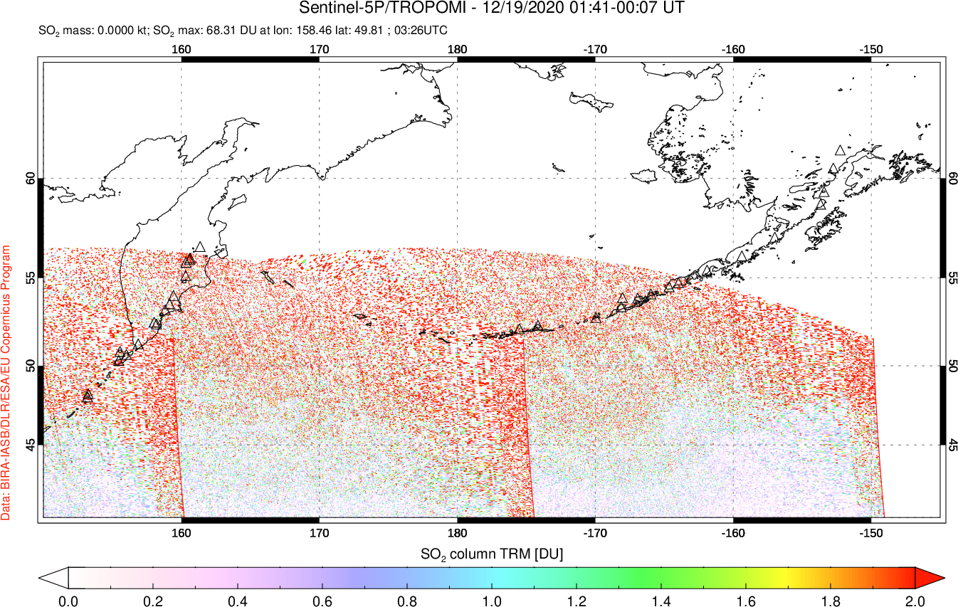 A sulfur dioxide image over North Pacific on Dec 19, 2020.