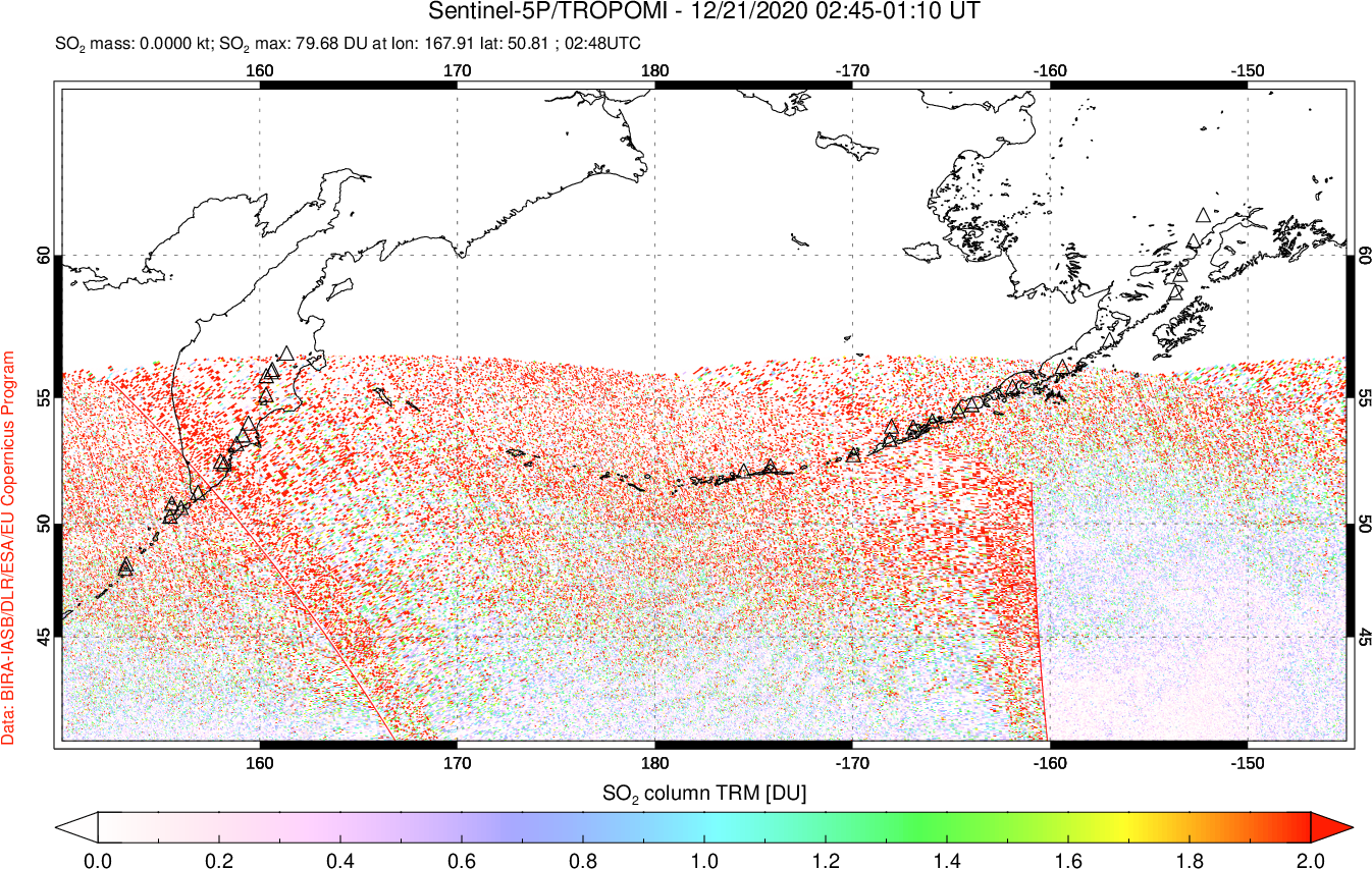 A sulfur dioxide image over North Pacific on Dec 21, 2020.