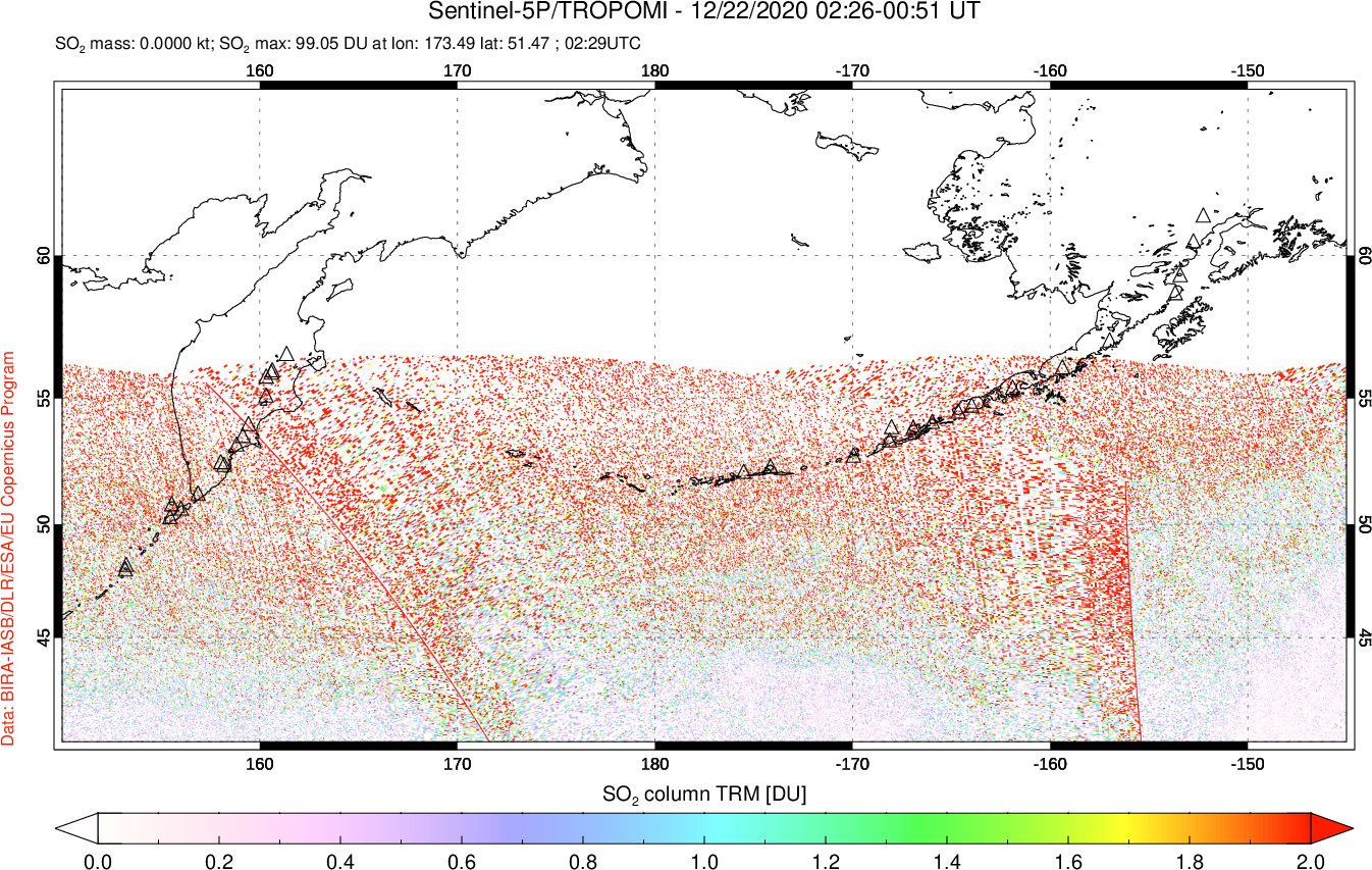 A sulfur dioxide image over North Pacific on Dec 22, 2020.