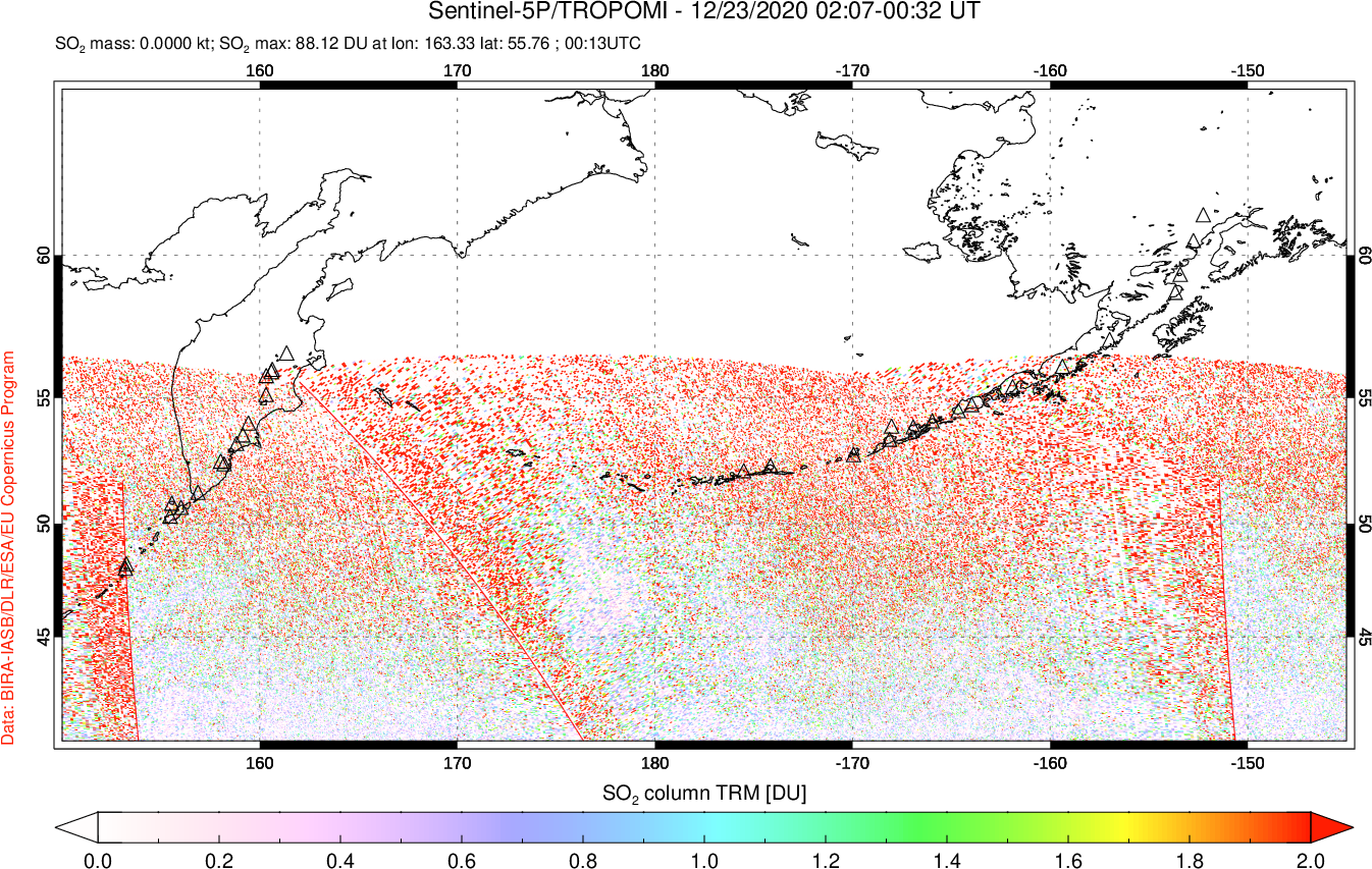 A sulfur dioxide image over North Pacific on Dec 23, 2020.