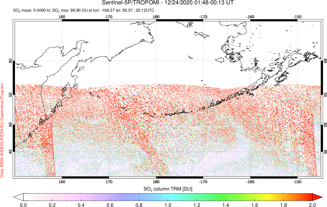 A sulfur dioxide image over North Pacific on Dec 24, 2020.