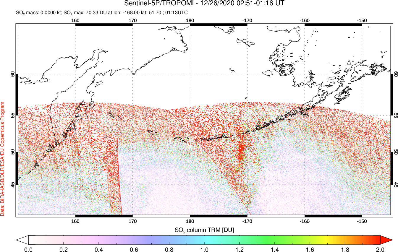 A sulfur dioxide image over North Pacific on Dec 26, 2020.