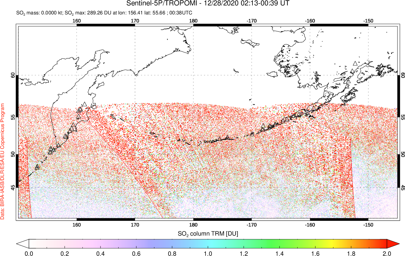A sulfur dioxide image over North Pacific on Dec 28, 2020.