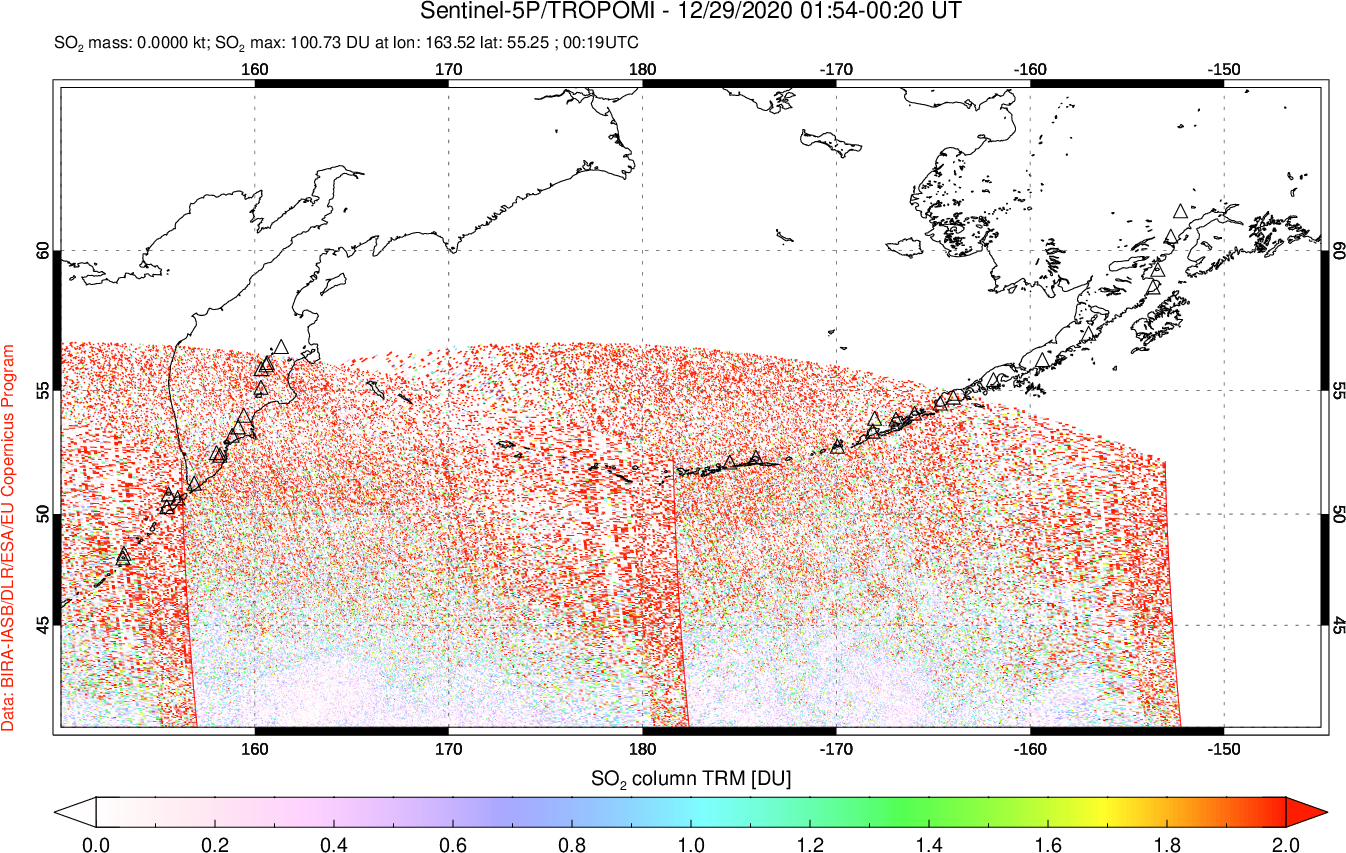 A sulfur dioxide image over North Pacific on Dec 29, 2020.