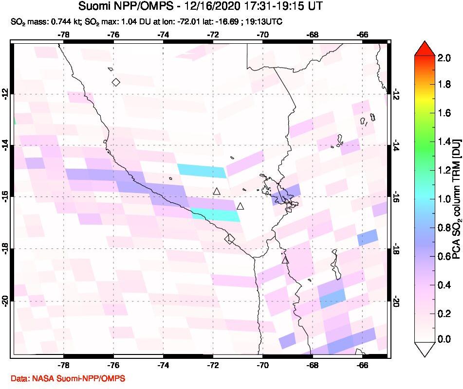 A sulfur dioxide image over Peru on Dec 16, 2020.