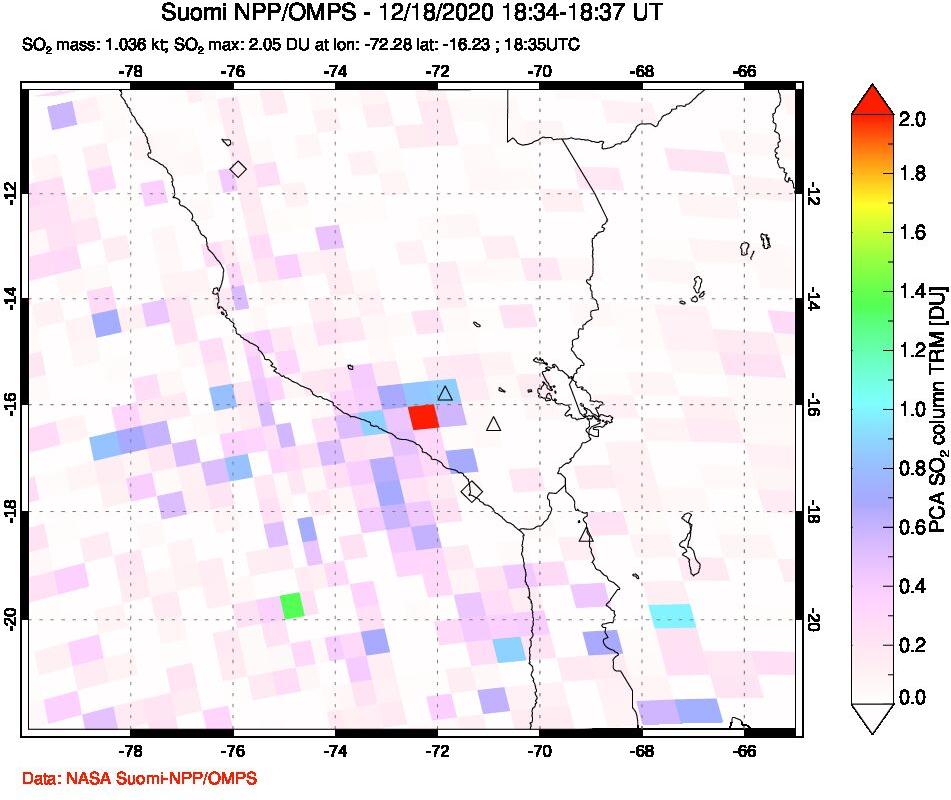 A sulfur dioxide image over Peru on Dec 18, 2020.