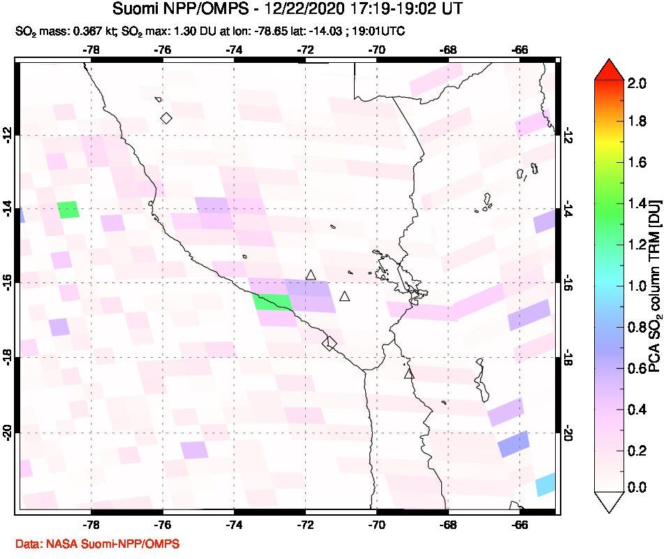 A sulfur dioxide image over Peru on Dec 22, 2020.