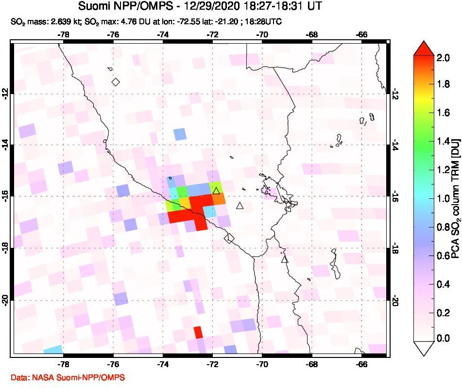 A sulfur dioxide image over Peru on Dec 29, 2020.
