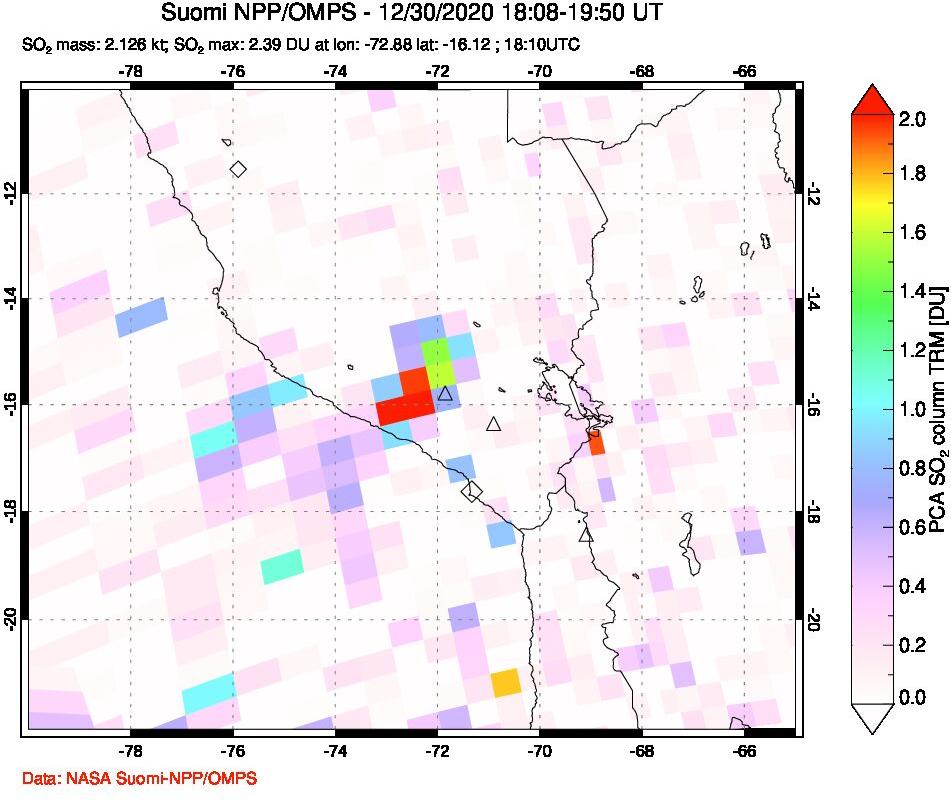 A sulfur dioxide image over Peru on Dec 30, 2020.