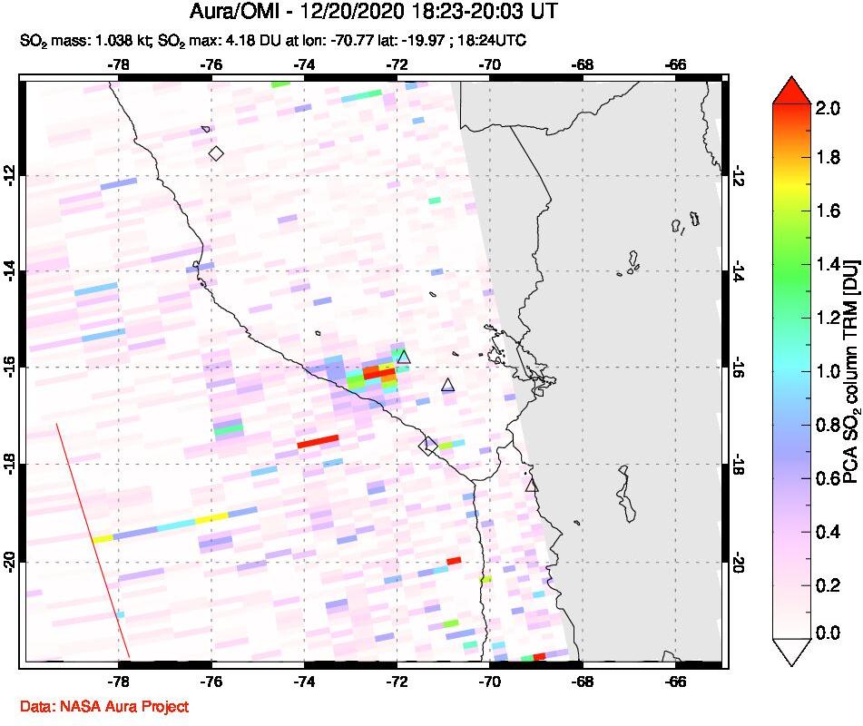 A sulfur dioxide image over Peru on Dec 20, 2020.