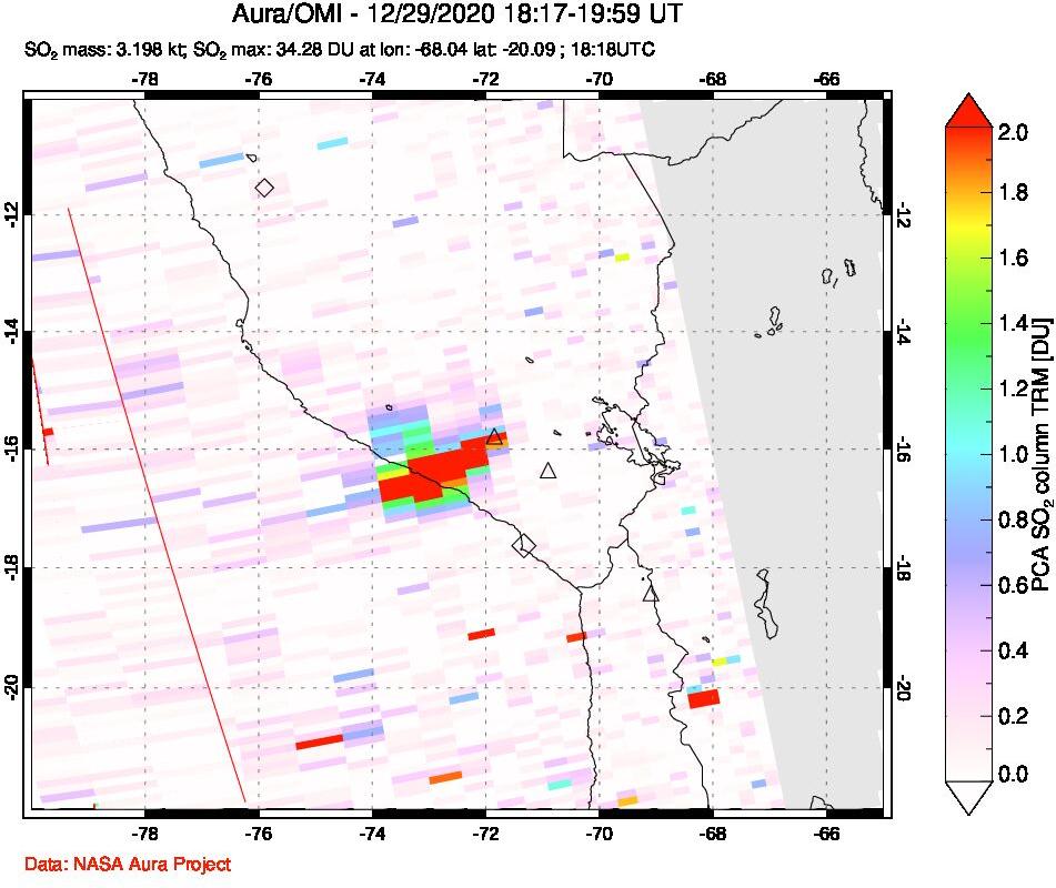 A sulfur dioxide image over Peru on Dec 29, 2020.