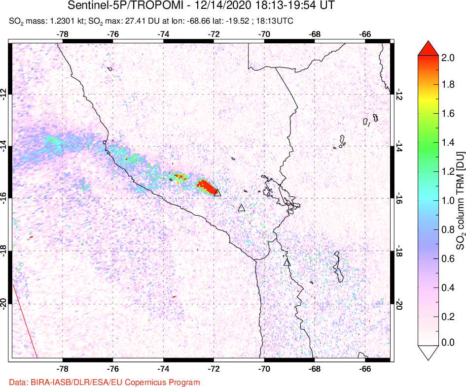 A sulfur dioxide image over Peru on Dec 14, 2020.
