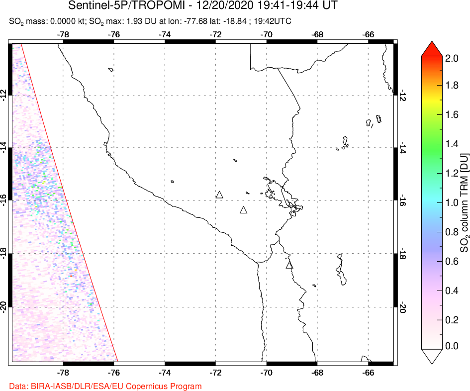 A sulfur dioxide image over Peru on Dec 20, 2020.