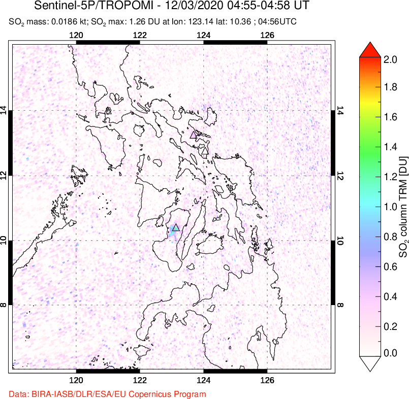 A sulfur dioxide image over Philippines on Dec 03, 2020.