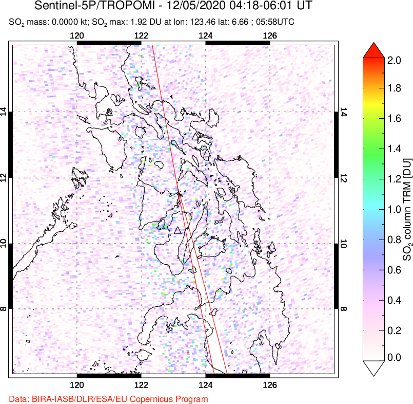 A sulfur dioxide image over Philippines on Dec 05, 2020.
