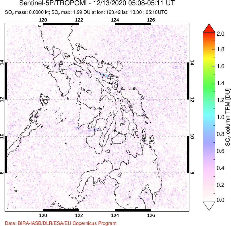 A sulfur dioxide image over Philippines on Dec 13, 2020.