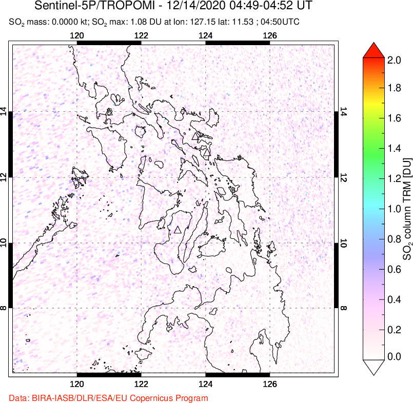 A sulfur dioxide image over Philippines on Dec 14, 2020.
