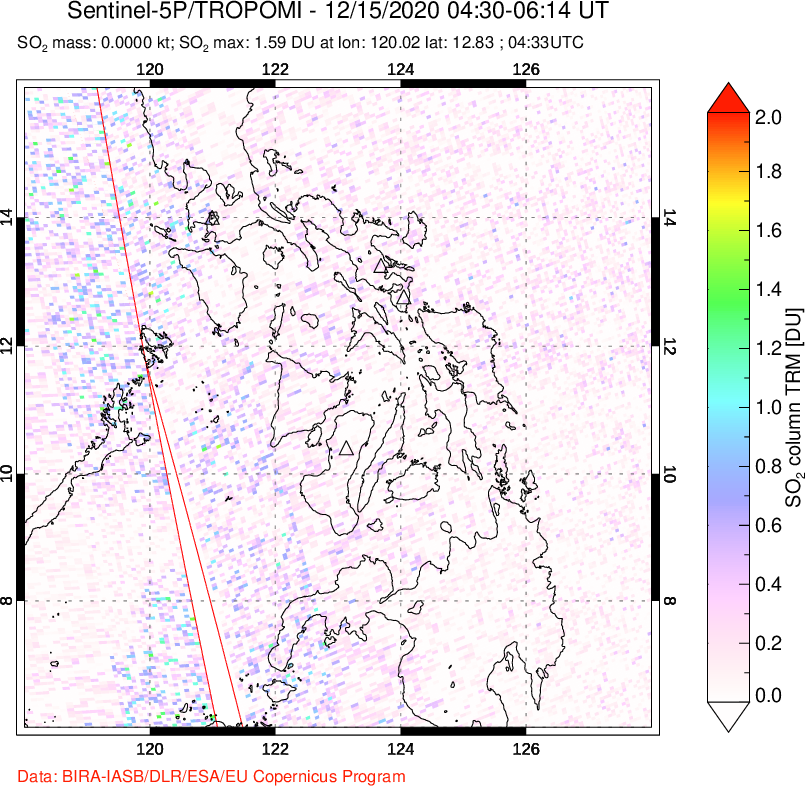 A sulfur dioxide image over Philippines on Dec 15, 2020.