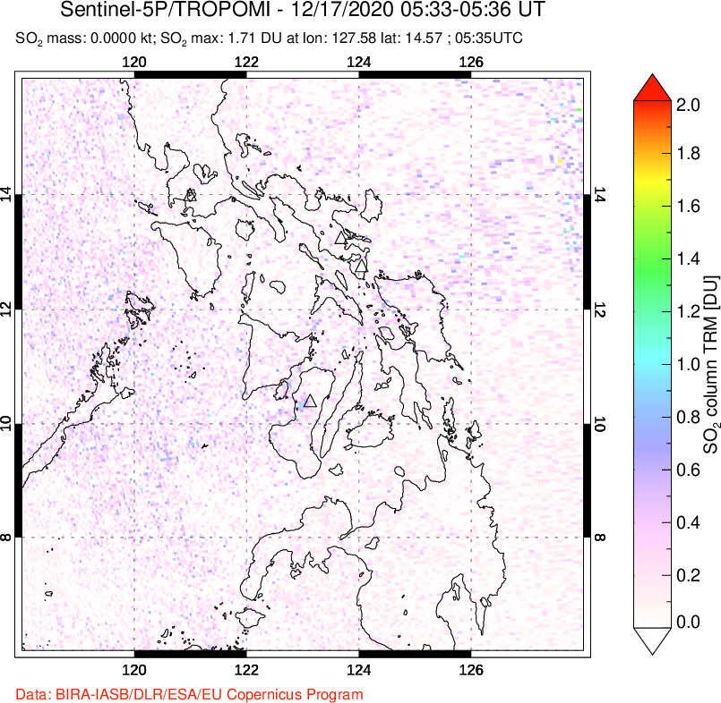 A sulfur dioxide image over Philippines on Dec 17, 2020.